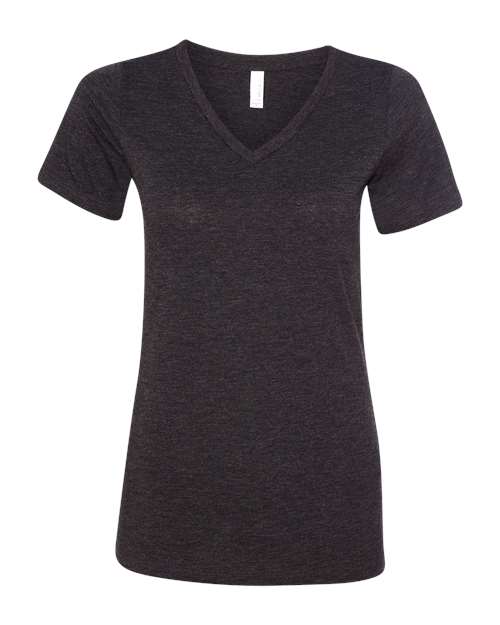 Women's Relaxed Triblend V-Neck Tee Charcoal Black Triblend front view for custom printing