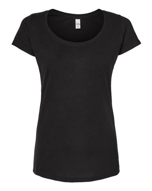 Women's Poly-Rich Scoop Neck T-Shirt Black front view for custom printing