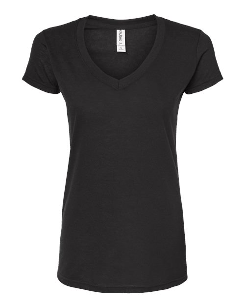 Women's Poly-Rich V-Neck T-Shirt Black front view for custom printing