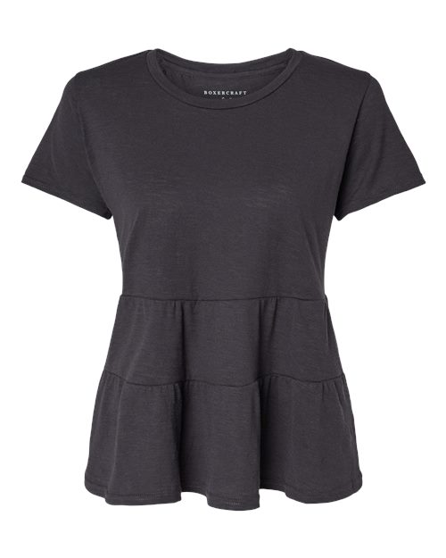 Women's Willow T-Shirt Black front view for custom printing