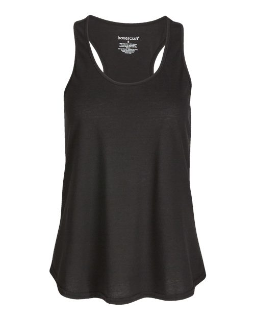 Women's Essential Racerback Tank Top Black front view for custom printing