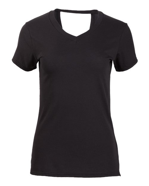 Women's Bella Crossback T-Shirt Black front view for custom printing