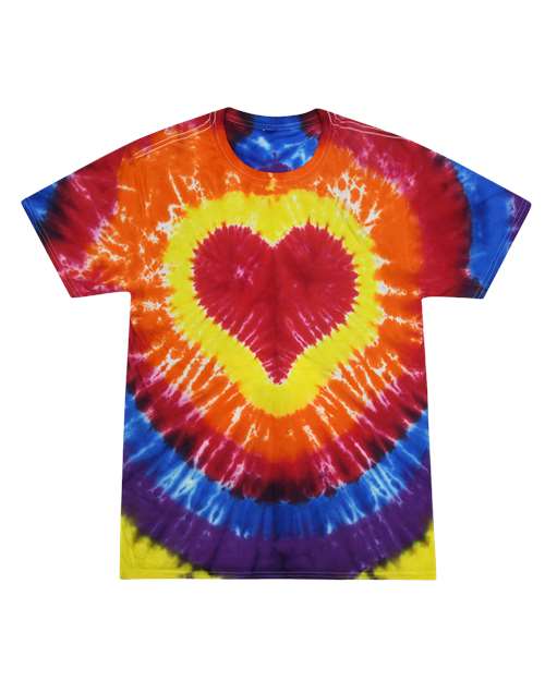 Unisex Shapes Tie-Dyed T-Shirt Multicolor Heart front view for custom printing