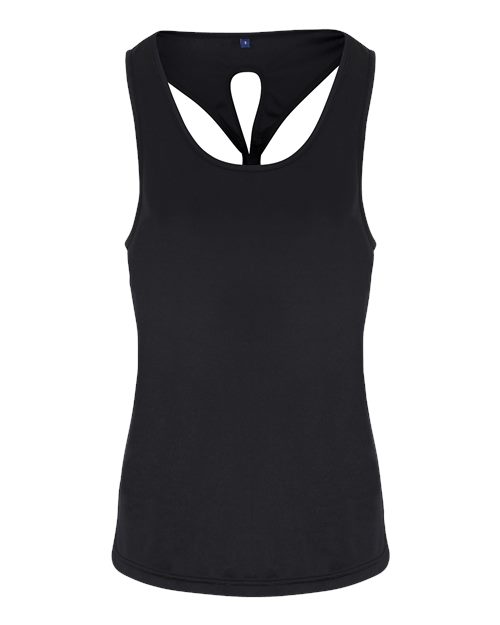 Women's Knot Back Venus Tank Black front view for custom printing