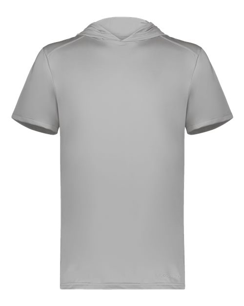 Men's Hooded T-Shirt Powered by Coolcore Athletic Grey front view for custom printing