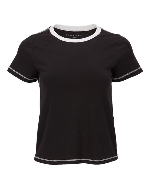 Women's Contrast Stitch Baby Tee Black front view for custom printing