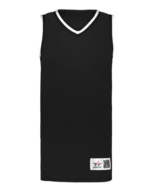 Men's Retro Basketball Jersey Black/ Black/ White front view for custom printing