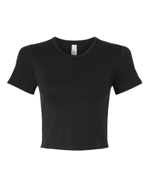 Women's Baby Rib Cropped Tee Black front view for custom printing