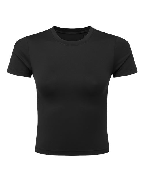 Women's Luxe Fitted Tee Black front view for custom printing