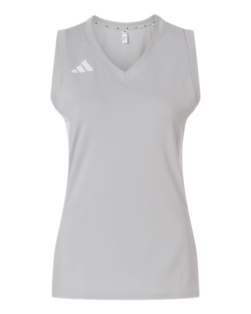Women's Quickset V-Neck Sleeveless Jersey Team Light Grey/ White front view for custom printing