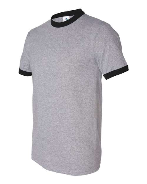 Unisex 50/50 Ringer T-Shirt Athletic Heather/ Black front view for custom printing