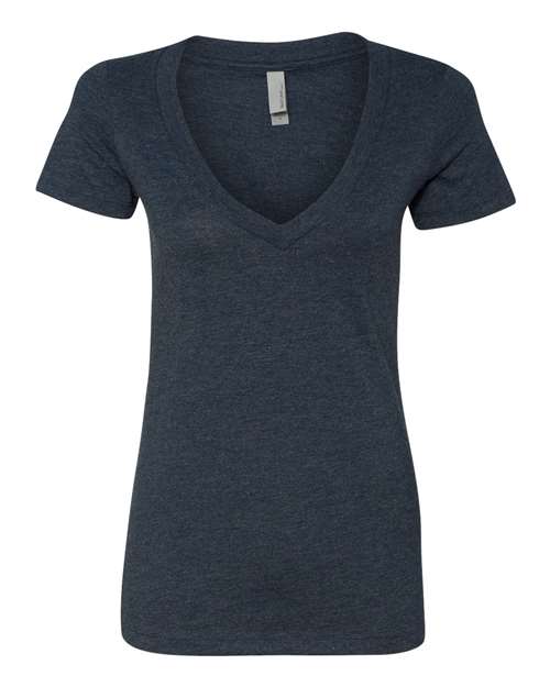 Women’s CVC Deep V-Neck T-Shirt Midnight Navy front view for custom printing