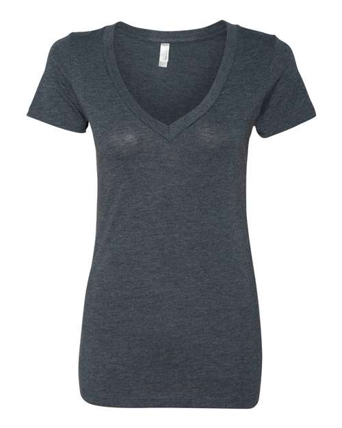 Women’s Triblend Deep V-Neck T-Shirt Vintage Navy front view for custom printing