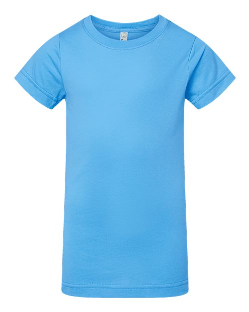 Girls' Fine Jersey Tee Aqua front view for custom printing