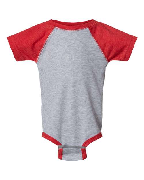 Infant Baseball Fine Jersey Bodysuit Vintage Heather/ Vintage Red front view for custom printing