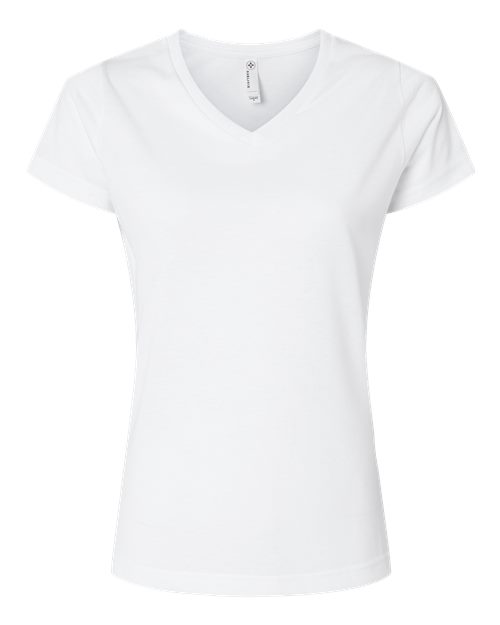 Women's Polyester Sublimation V-Neck Tee White front view for custom printing
