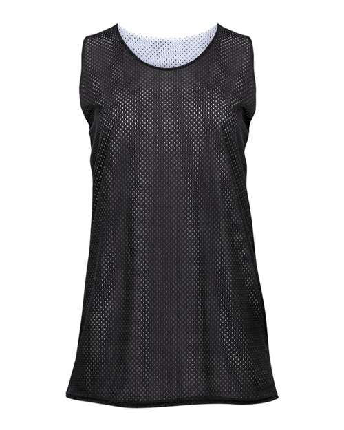 Women's Pro Mesh Reversible Tank Top Black/ White front view for custom printing