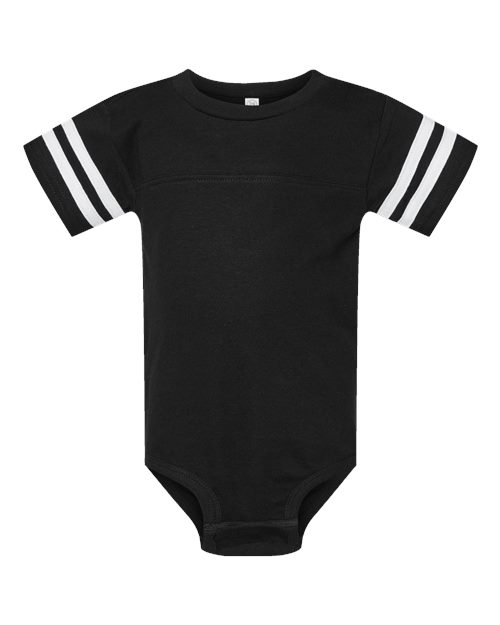 Infant Football Fine Jersey Bodysuit Black Solid/ White front view for custom printing
