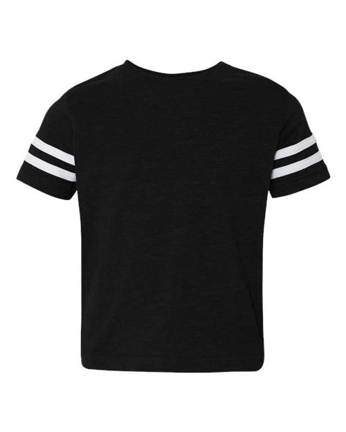 Toddler Football Fine Jersey Tee Black Solid/ White front view for custom printing