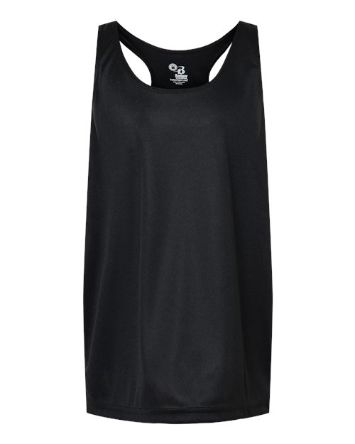 Girls’ B-Core Racerback Tank Top Black front view for custom printing
