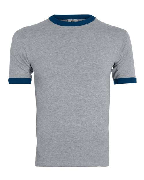 Youth Ringer T-Shirt Athletic Heather/ Navy front view for custom printing