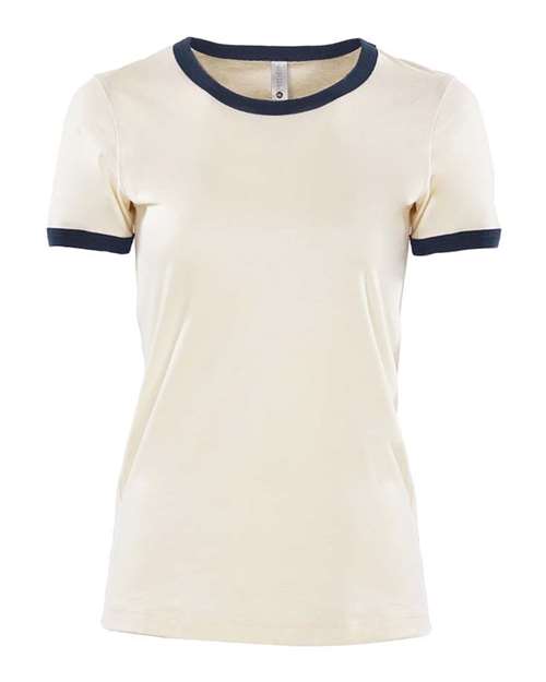 Women's Ringer Tee Natural/ Midnight Navy front view for custom printing