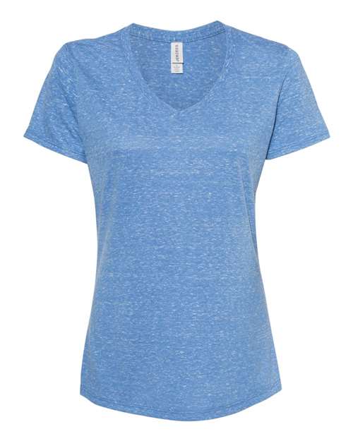 Women's Snow Heather Jersey V-Neck T-Shirt Royal front view for custom printing