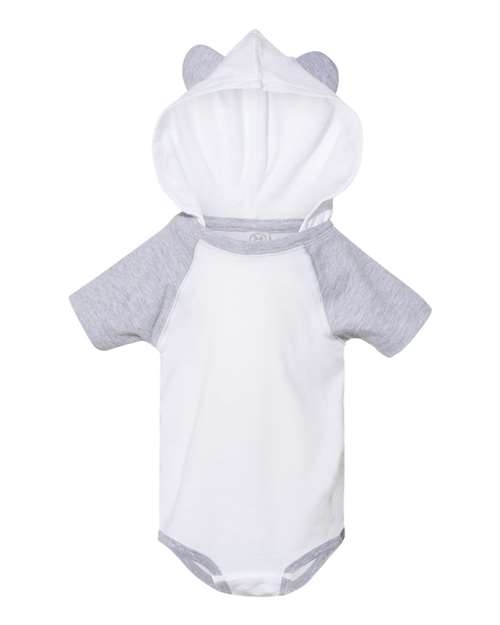 Infant Fine Jersey Raglan Bodysuit with Hood & Ears Blended White/ Vintage Heather front view for custom printing