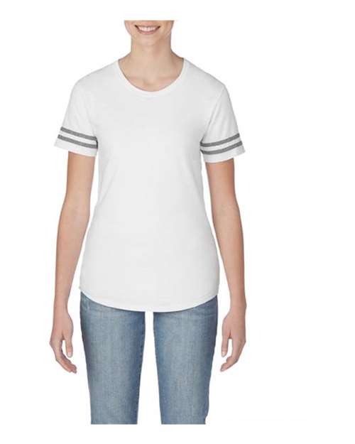 Women’s Victory T-Shirt White/ Graphite Heather front view for custom printing