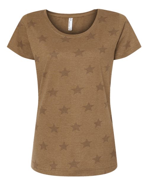 Women's Star Print Scoop Neck Tee Coyote Brown Star front view for custom printing