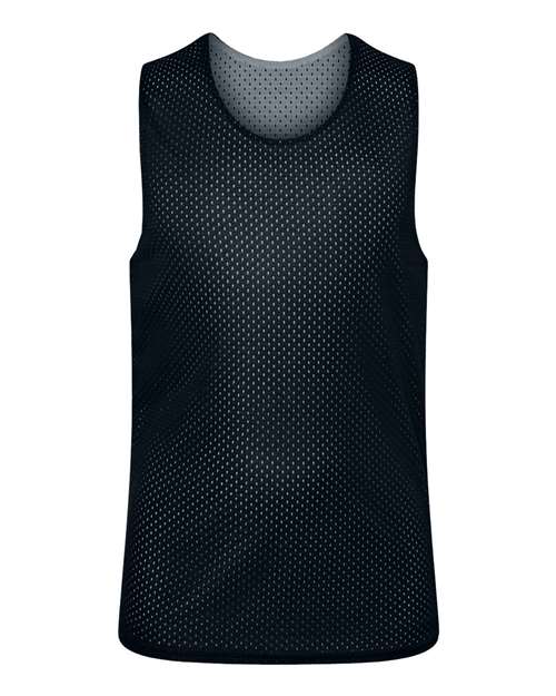 Youth Reversible Mesh Tank Black/ White front view for custom printing