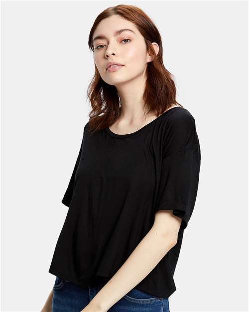 Women's Boxy Open Neck Tee Black front view for custom printing