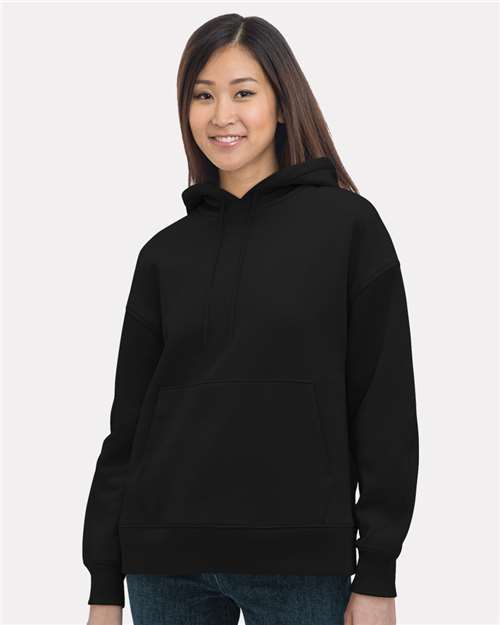 Women's USA-Made Hooded Sweatshirt Black front view for custom printing