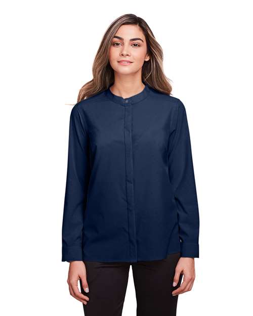 Women's Borough Stretch Performance Shirt Classic Navy front view for custom printing