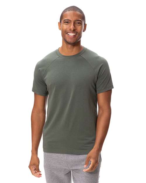 Unisex Impact Raglan T-Shirt Army front view for custom printing