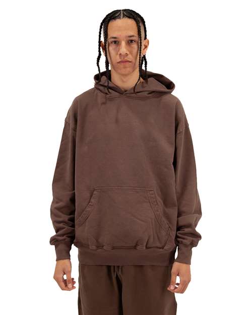 Unisex Los Angeles Garment-Dyed Hooded Sweatshirt Mocha front view for custom printing