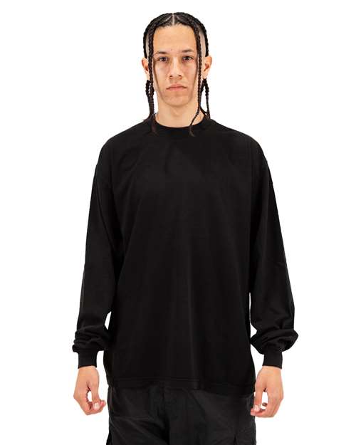 Unisex Max Heavyweight Garment-Dyed Long Sleeve T-Shirt Black front view for custom printing