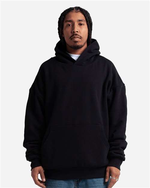 Unisex Garment-Dyed Double Layer Reversible Hooded Sweatshirt Black front view for custom printing