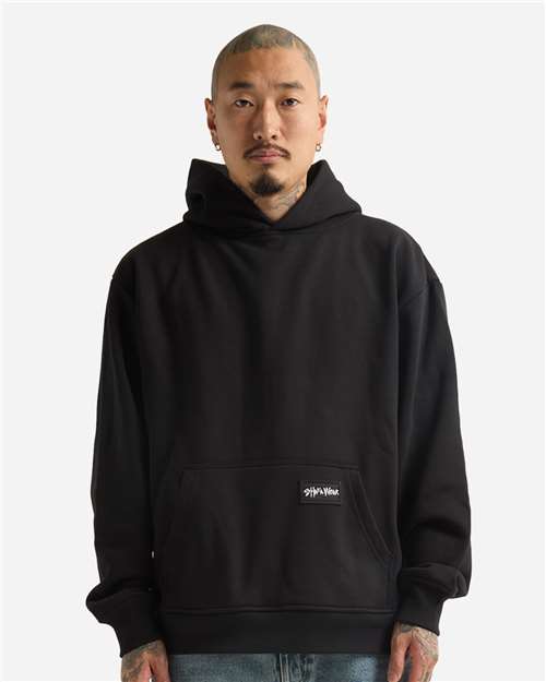 Unisex Essential Super Heavyweight Hooded Sweatshirt Black front view for custom printing