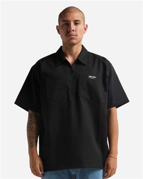 Unisex Work Heavyweight Quarter-Zip Short Sleeve Shirt Black front view for custom printing