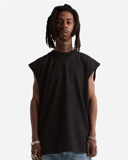 Unisex Garment-Dyed Muscle Tee Black front view for custom printing