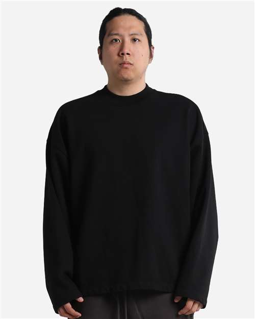 Unisex Garment-Dyed Terry Long Sleeve T-Shirt Black front view for custom printing