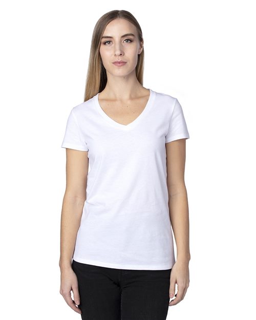 Women's Ultimate CVC V-Neck T-Shirt Army Heather front view for custom printing