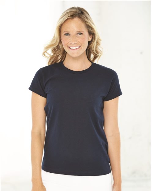 Women's USA-Made T-Shirt Black front view for custom printing