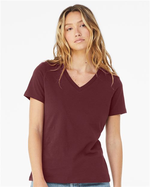 BC6405 Bella Canvas Women's Relaxed Jersey Short Sleeve V Neck Tee studio detail 1 for custom printing