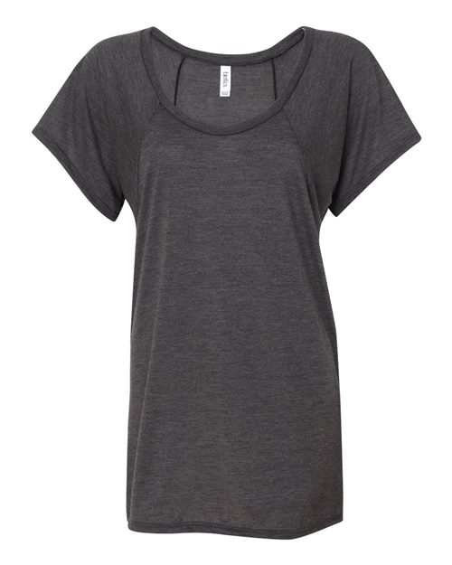 Women’s Flowy Raglan Tee Black front view for custom printing