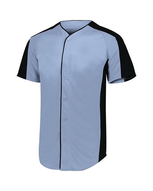 Youth Full Button Baseball Jersey Black/ White front view for custom printing