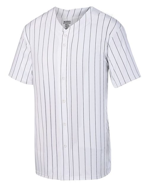 Unisex Pinstripe Full Button Baseball Jersey White/ Black front view for custom printing