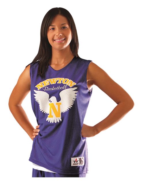Women's Reversible Mesh Tank Black/ Gold front view for custom printing