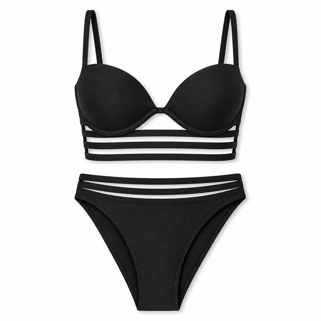 The Reserve Collection BH4109 3 Stripe Bikini Black front view for custom printing